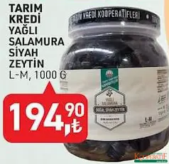 TARIM KREDİ YAĞLI SALAMURA SİYAH ZEYTİN 1000 G